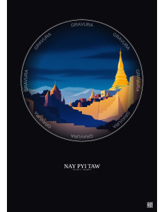 Affiche Nay Pyi Taw – Poster illustration vintage – Famous Viewpoint Of Nay Pyi Taw | Gravura – Fond foncé