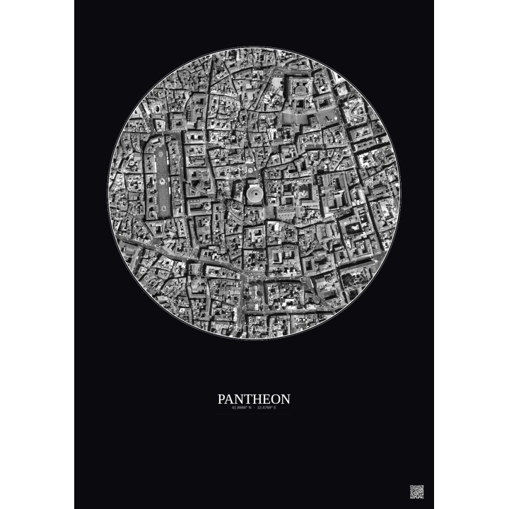 Pantheon Satellite View Poster 0.5km B&W | Gravura – Dark background