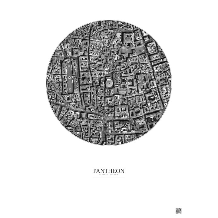 Affiche Pantheon – Poster vue satellite 0.5km N&B | Gravura – Fond clair