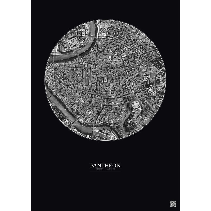 Affiche Pantheon – Poster vue satellite 1km N&B | Gravura – Fond foncé