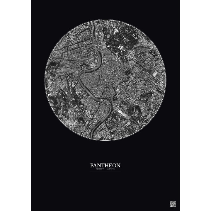 Affiche Pantheon – Poster vue satellite 2.5km N&B | Gravura – Fond foncé