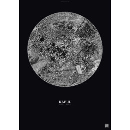 Affiche Kabul – Poster vue satellite 2.5km N&B | Gravura – Fond foncé