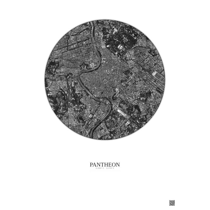 Affiche Pantheon – Poster vue satellite 2.5km N&B | Gravura – Fond clair