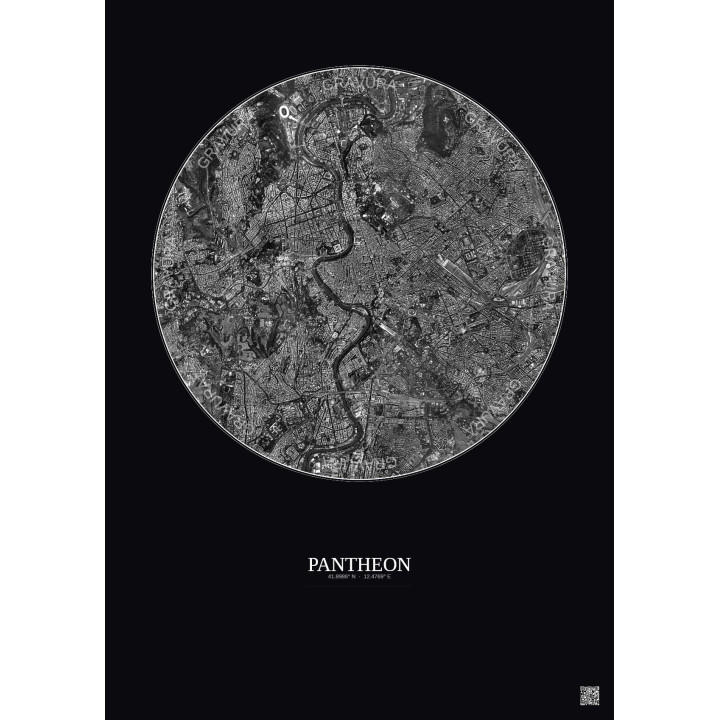 Affiche Pantheon – Poster vue satellite 5km N&B | Gravura – Fond foncé