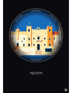 Affiche Valletta – Poster illustration vintage – Grandmaster S Palace | Gravura – Fond foncé