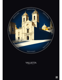 Affiche Valletta – Poster illustration vintage – St John S Co Cathedral | Gravura – Fond foncé