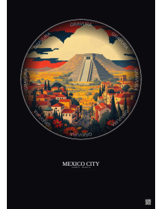 Affiche Mexico City – Poster illustration vintage – Famous Viewpoint Of Mexico City | Gravura – Fond foncé
