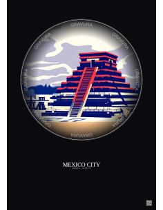 Affiche Mexico City – Poster illustration vintage – Most Iconic Landmark Of Mexico City | Gravura – Fond foncé
