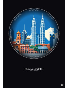 Affiche Kuala Lumpur – Poster illustration vintage – Kuala Lumpur | Gravura – Fond foncé