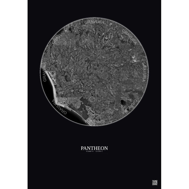 Affiche Pantheon – Poster vue satellite 30km N&B | Gravura – Fond foncé