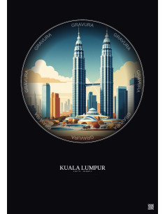 Affiche Kuala Lumpur – Poster illustration vintage – Petronas Towers | Gravura – Fond foncé