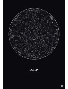 Affiche Dublin – Poster carte de ville 2.5km | Gravura – Fond fo