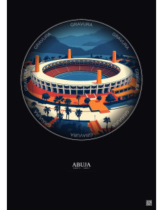 Affiche Abuja – Poster illustration vintage – Abuja Stadium | Gravura – Fond foncé