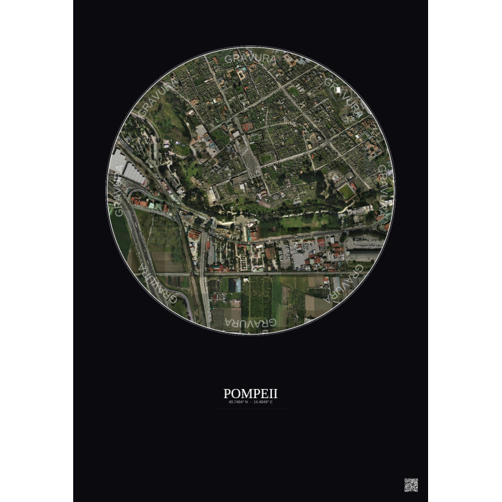 Pompeii Satellite View Poster 0.5km Color | Gravura – Dark background