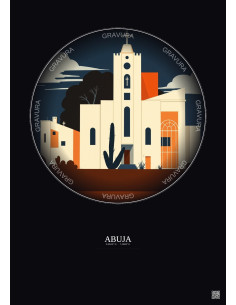 Affiche Abuja – Poster illustration vintage – National Church Of Nigeria | Gravura – Fond foncé