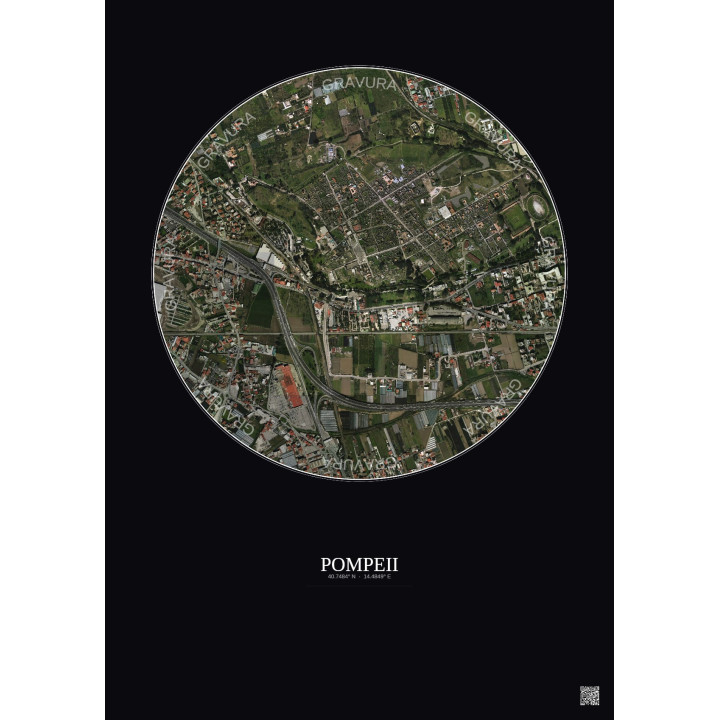 Pompeii Satellite View Poster 1km Color | Gravura – Dark background