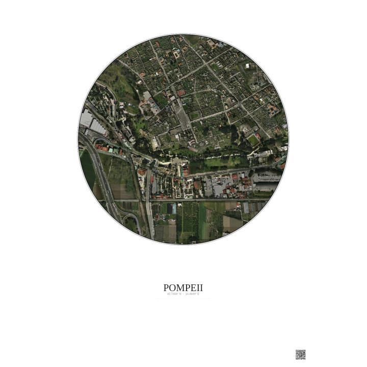 Affiche Pompeii – Poster vue satellite 0.5km Couleur | Gravura – Fond clair