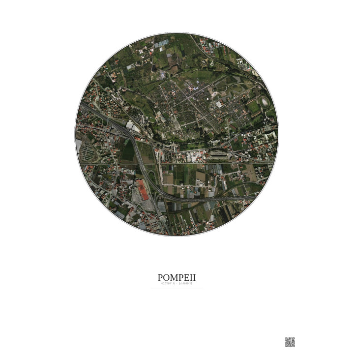 Affiche Pompeii – Poster vue satellite 1km Couleur | Gravura – Fond clair