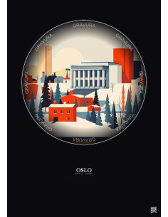 Affiche Oslo – Poster illustration vintage – National Museum Of Art Architecture And Design | Gravura – Fond foncé