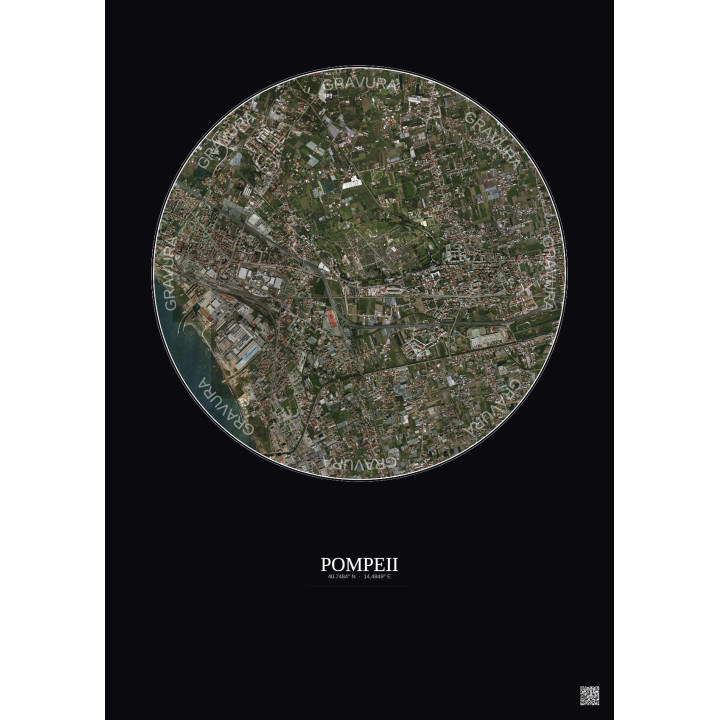 Pompeii Satellite View Poster 2.5km Color | Gravura – Dark background
