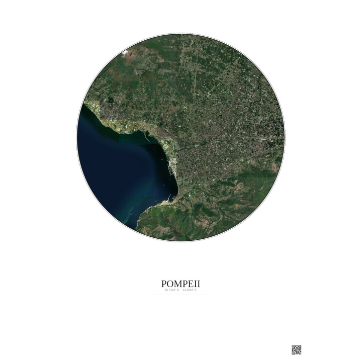 Affiche Pompeii – Poster vue satellite 10km Couleur | Gravura – Fond clair