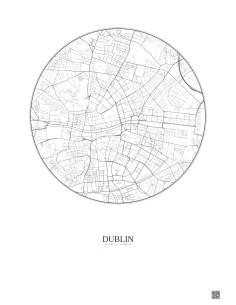 Affiche Dublin – Poster carte de ville 2.5km | Gravura – Fond cl