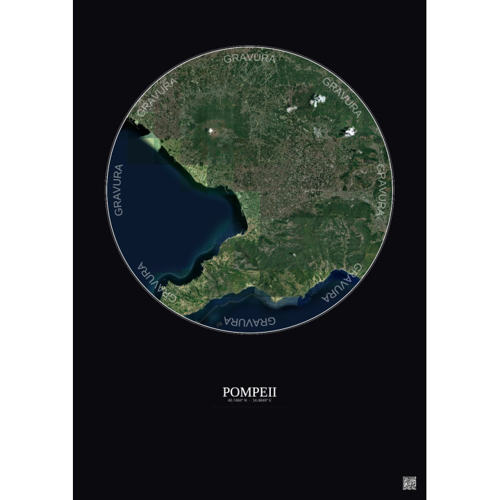 Affiche Pompeii – Poster vue satellite 20km Couleur | Gravura – Fond foncé