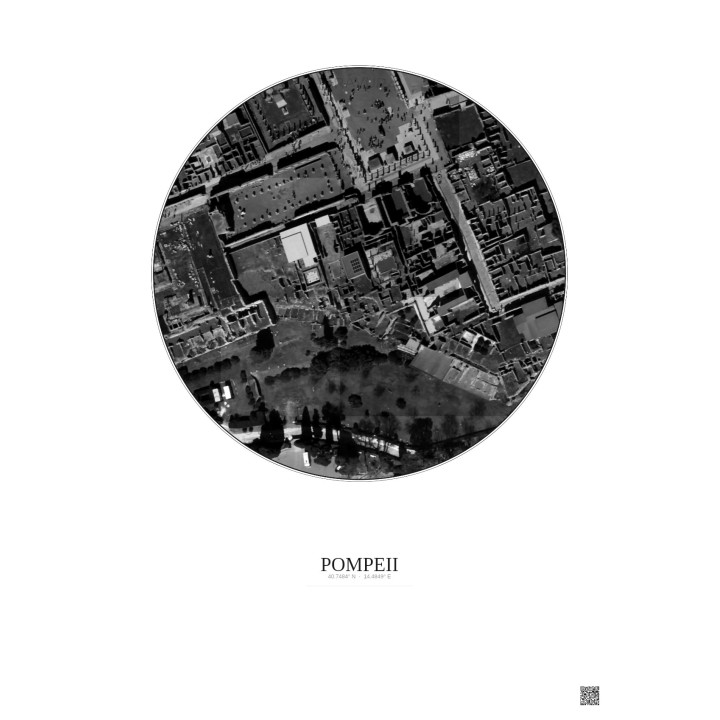 Affiche Pompeii – Poster vue satellite 0.1km N&B | Gravura – Fond clair