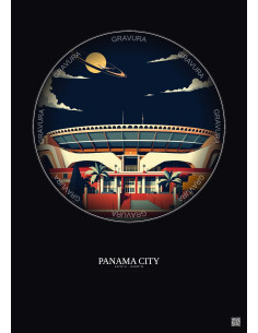 Affiche Panama City – Poster illustration vintage – Estadio Rommel Fernandez | Gravura – Fond foncé
