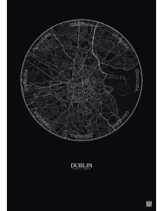 Affiche Dublin – Poster carte de ville 6km | Gravura – Fond fonc