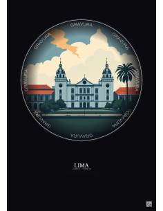 Affiche Lima – Poster illustration vintage – National University Of San Marcos | Gravura – Fond foncé