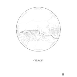 Affiche Caracas – Poster carte de ville 6km | Gravura – Fond clair