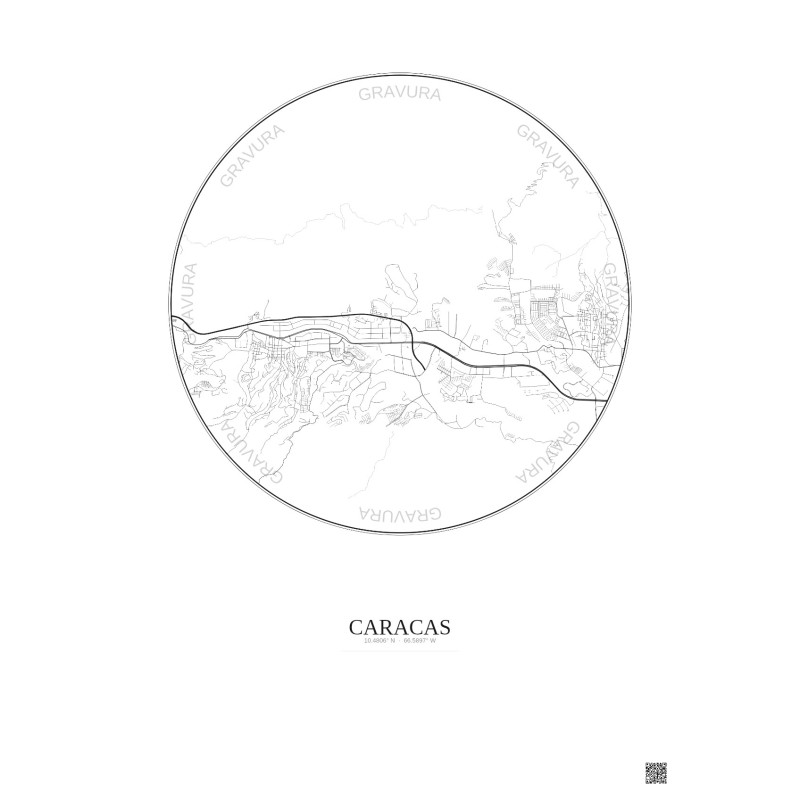 Affiche Caracas – Poster carte de ville 6km | Gravura – Fond clair