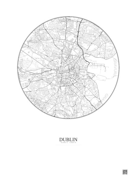 Affiche Dublin – Poster carte de ville 6km | Gravura – Fond clair