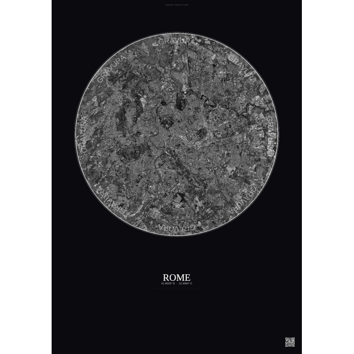 Affiche Rome – Poster vue satellite 10km N&B | Gravura – Fond foncé