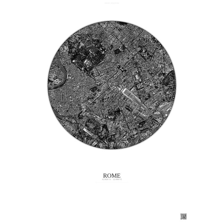 Affiche Rome – Poster vue satellite 2.5km N&B | Gravura – Fond clair