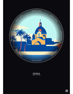 Affiche Doha – Poster illustration vintage – Catholic Church Of Our Lady Of The Rosary | Gravura – Fond foncé