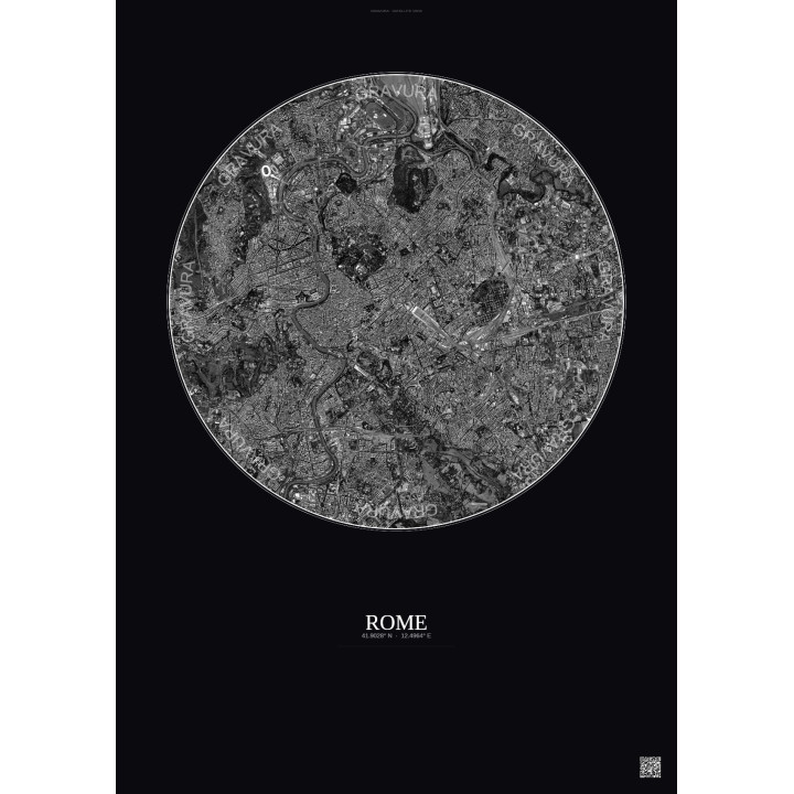 Rome Satellite View Poster 6km B&W | Gravura – Dark background