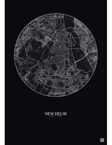 Affiche New Delhi – Poster carte de ville 10km | Gravura – Fond foncé