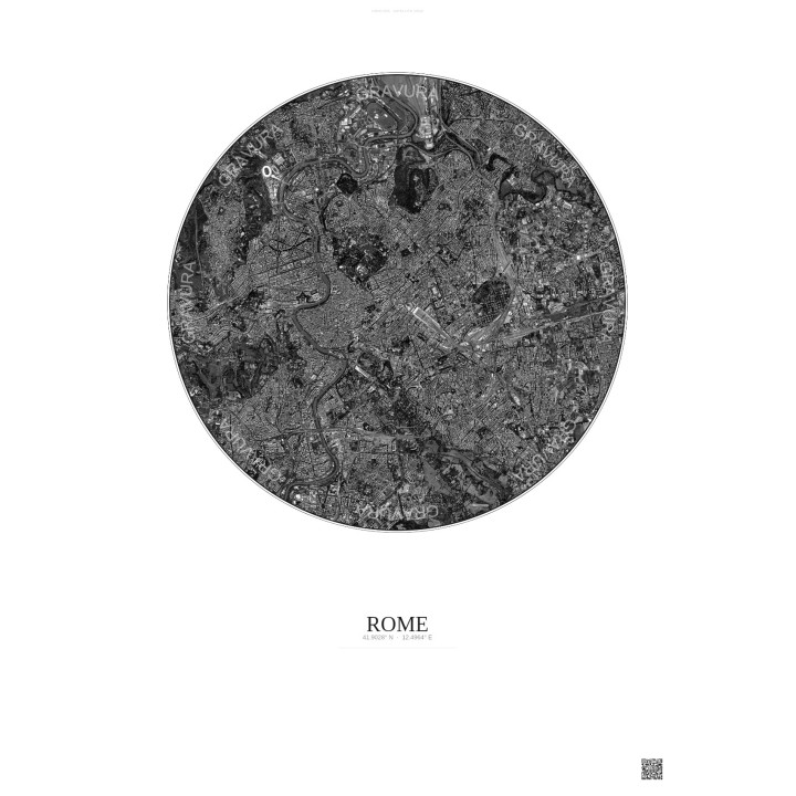 Affiche Rome – Poster vue satellite 6km N&B | Gravura – Fond clair