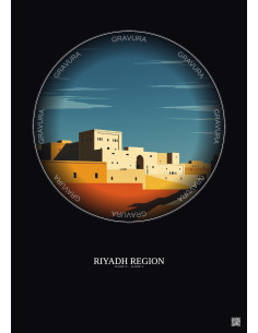 Affiche Riyadh Region – Poster illustration vintage – Famous Viewpoint Of Riyadh Region | Gravura – Fond foncé