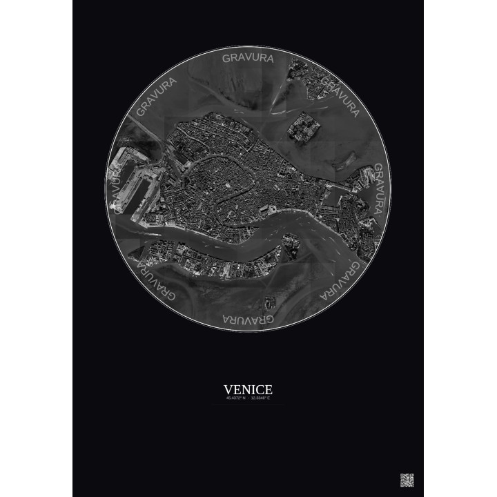 Venice Satellite View Poster 2.5km B&W | Gravura – Dark background