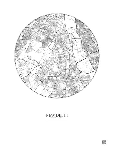 Affiche New Delhi – Poster carte de ville 10km | Gravura – Fond clair