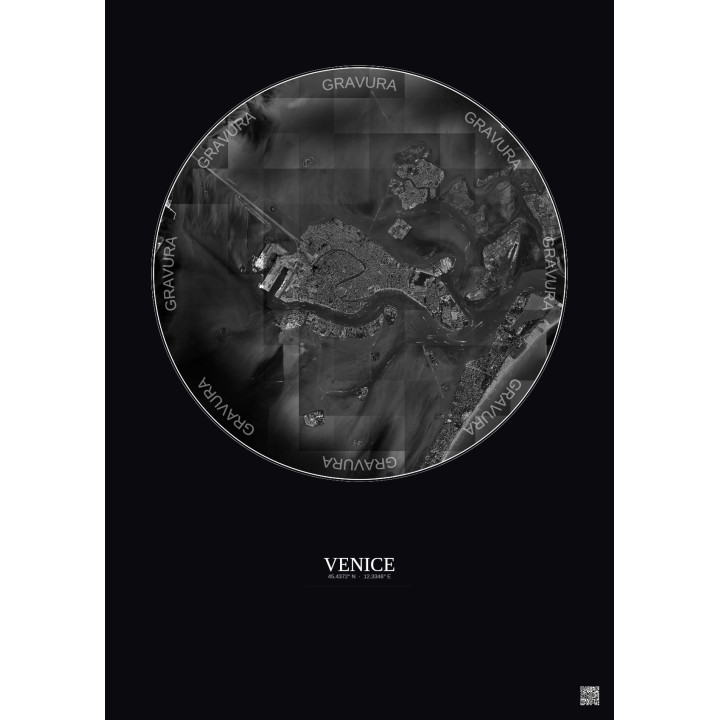 Affiche Venice – Poster vue satellite 5km N&B | Gravura – Fond foncé