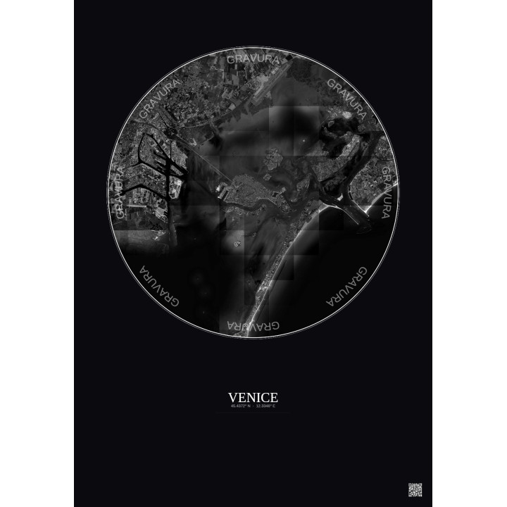 Venice Satellite View Poster 10km B&W | Gravura – Dark background