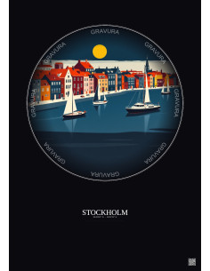 Affiche Stockholm – Poster illustration vintage – Stockholm | Gravura – Fond foncé