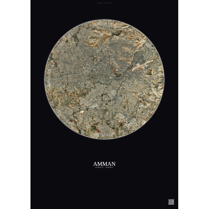 Amman Satellite View Poster 10km Color | Gravura – Dark background