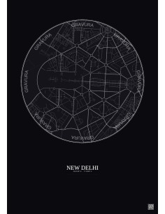 Affiche New Delhi – Poster carte de ville 2.5km | Gravura – Fond