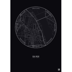 Affiche Ha Noi – Poster carte de ville 2.5km | Gravura – Fond foncé