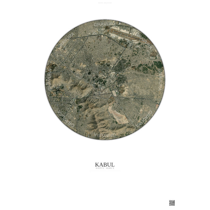 Affiche Kabul – Poster vue satellite 6km Couleur | Gravura – Fond clair